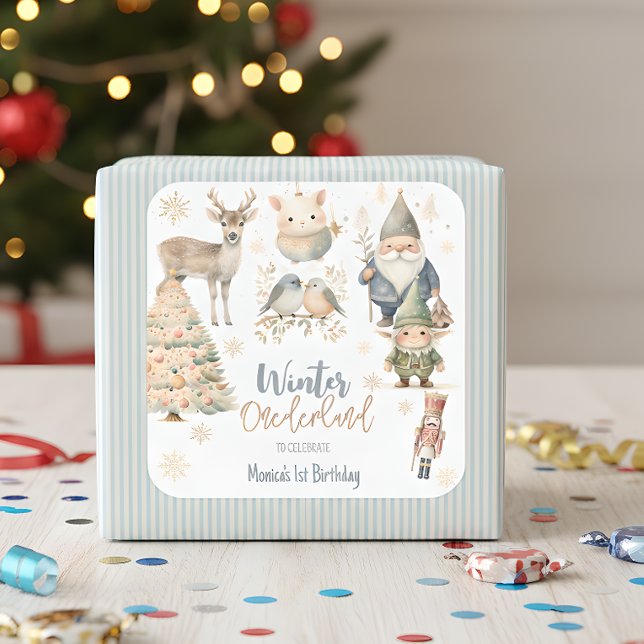 Winter onederland glitter wonderful birthday square sticker (Creator Uploaded)