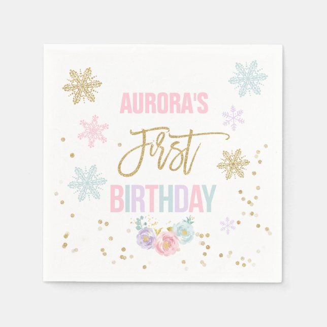 Winter ONEderland Gold Birthday Party Napkin (Front)
