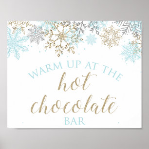 Winter Onederland Hot Chocolate Bar Sign Blue Gold