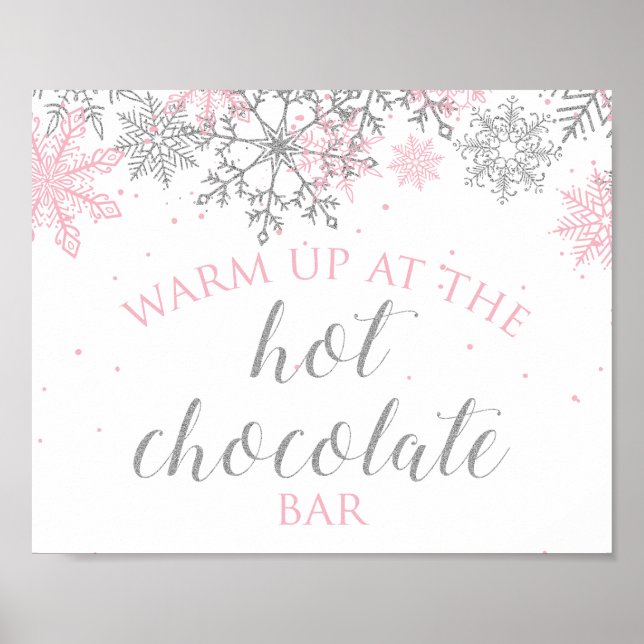 Winter Onederland Hot Chocolate Pink Silver Snow Poster (Front)
