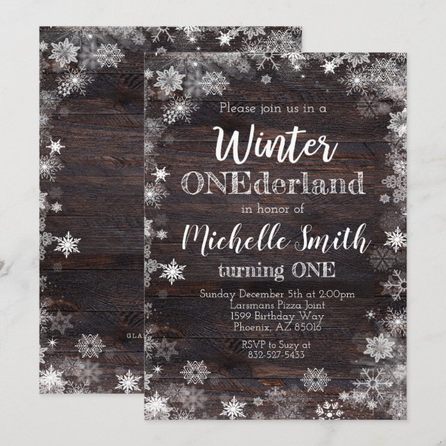 Winter ONEderland Invitation, 1st Birthday, Rustic Invitation (Front/Back)
