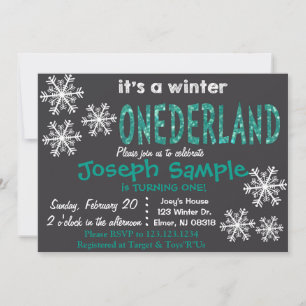 Winter ONEderland Invitation. Chalkboard. Invitation