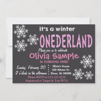 Winter ONEderland Invitation. Chalkboard. Invitation
