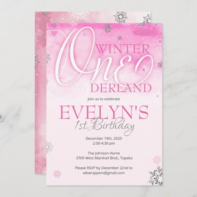 Winter Onederland Invitation for 1st Birthday (Front/Back)