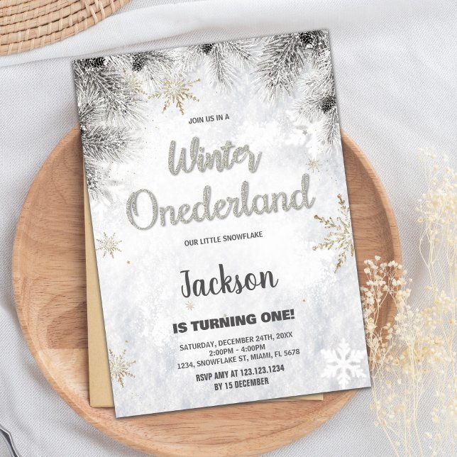 Winter ONEderland Invitations Pine Silver Glitter (Winter ONEderland Invitations Pine Silver Glitter)