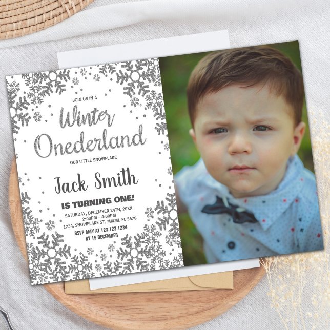 Winter ONEderland Invitations Silver Glitter Photo (Winter ONEderland Invitations Silver Glitter Photo)