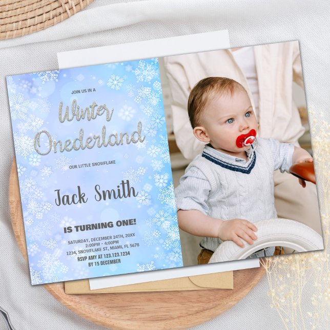 Winter ONEderland Invitations Silver Glitter Photo (Winter ONEderland Invitations Silver Glitter Photo)