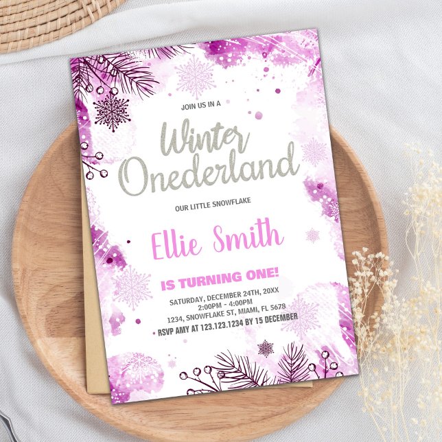 Winter ONEderland Invitations Snow Silver Glitter (Winter ONEderland Invitations Snow Silver Glitter)