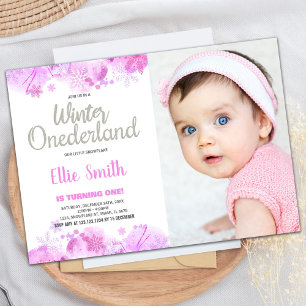 Winter ONEderland  Invitations Snow Silver Photo