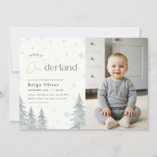 Winter Onederland Kid Photo First Birthday Party Invitation