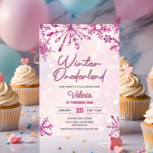 Winter Onederland Little Snowflake 1st Birthday Invitation