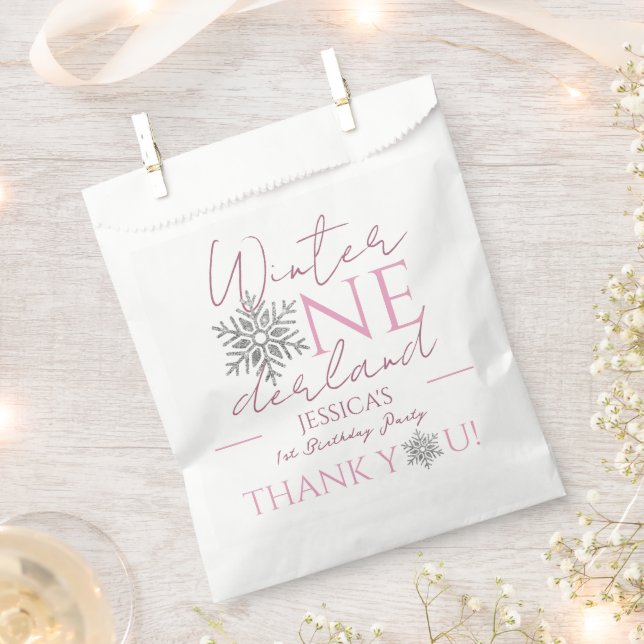 Winter ONEderland Minimalist Girl 1st Birthday Favour Bags (Clipped)