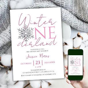 Winter ONEderland Minimalist Girl 1st Birthday Invitation