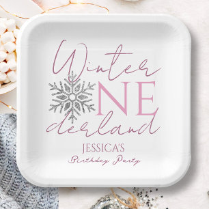 Winter ONEderland Minimalist Girl 1st Birthday Paper Plate