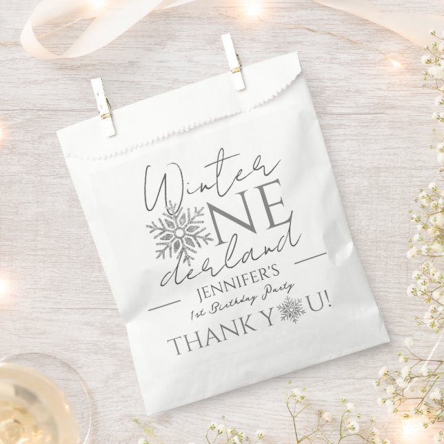 Winter ONEderland Minimalist Silver 1st Birthday Favour Bags (Clipped)