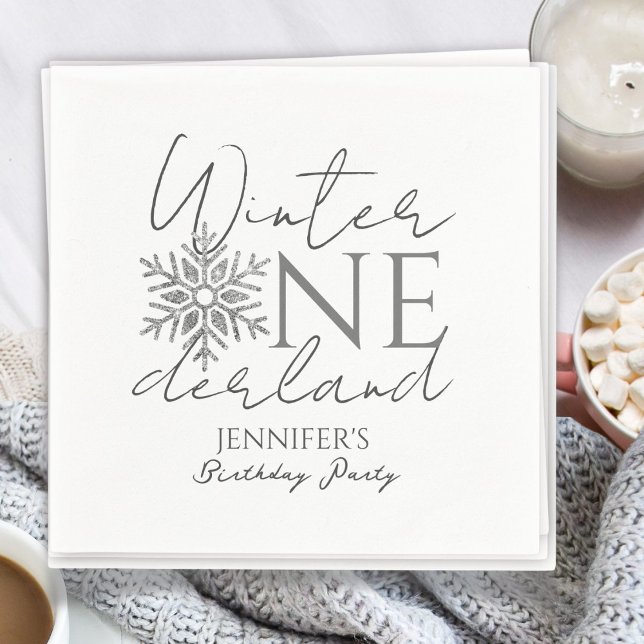 Winter ONEderland Minimalist Silver 1st Birthday Napkin (Creator Uploaded)