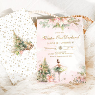 Winter Onederland Nutcracker 1st birthday pastel Invitation