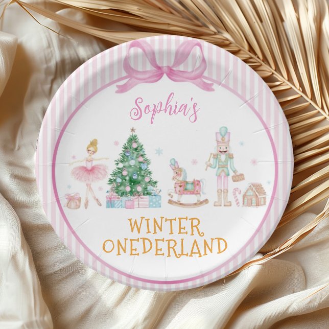 Winter Onederland Nutcracker Pink Girl Birthday Paper Plate (Creator Uploaded)