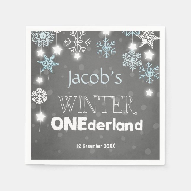Winter onederland Paper Napkin Blue Boy Snowflake (Front)