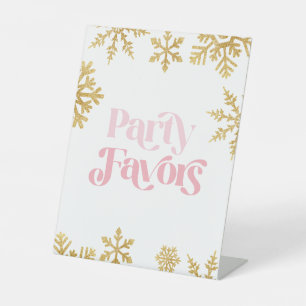 Winter Onederland Party Favours Pink Gold Pedestal Sign