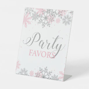 Winter Onederland Party Favours Pink Silver Pedestal Sign