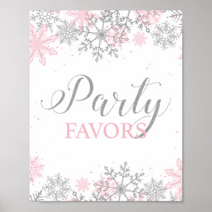 Winter Onederland Party Favours Pink Silver Poster