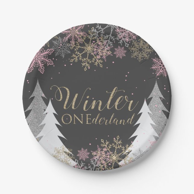 Winter Onederland Party Plates first birthday (Front)