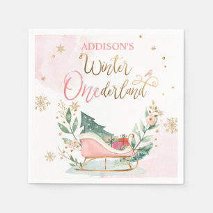Winter Onederland Party Sleigh Girl 1st Birthday Napkin