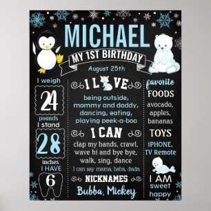 Winter Onederland Penguin Bear Snowflakes Sign