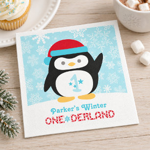Winter ONEderland Penguin Snowflake Birthday Napkin
