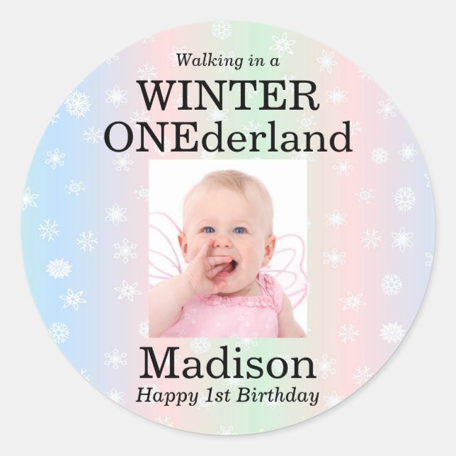Winter Onederland Photo Snowflake Classic Round Sticker (Front)