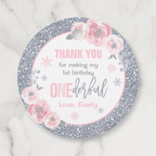 Winter ONEderland Pink And Silver Birthday Decor Favour Tags
