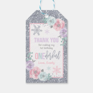 Winter ONEderland Pink And Silver Birthday Favour Gift Tags