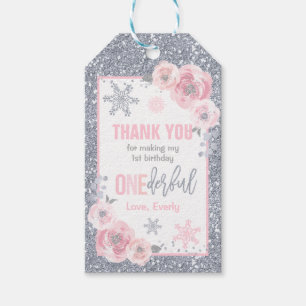 Winter ONEderland Pink And Silver Birthday Favour Gift Tags