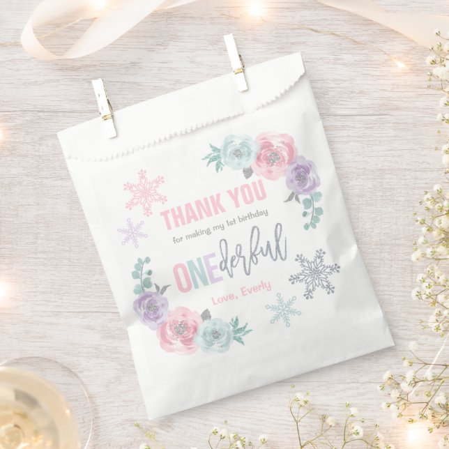 Winter ONEderland Pink And Silver Birthday Party Favour Bags (Clipped)