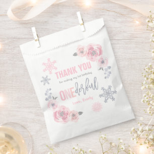Winter ONEderland Pink And Silver Birthday Party Favour Bags