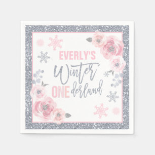 Winter ONEderland Pink And Silver Birthday Party  Napkin