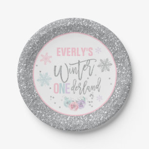 Winter ONEderland Pink And Silver Paper Plate