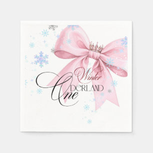 Winter ONEderland Pink Bow 1st Birthday Party Napkin