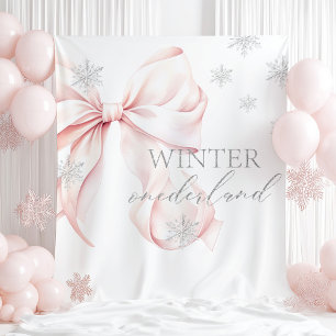 Winter Onederland Pink Bow Backdrop Tapestry