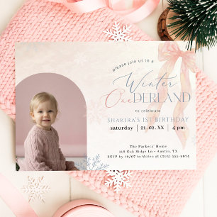 Winter ONEderland Pink Bow Photo First Birthday