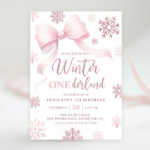 Winter Onederland Pink Bow Snowflake 1st Birthday
