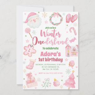 Winter ONEderland Pink Christmas Birthday Invite