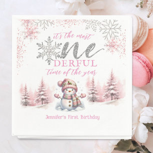 Winter ONEderland Pink Girl Christmas 1st Birthday Napkin