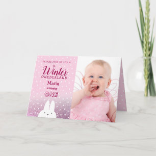 Winter Onederland Pink Glitter Photo Invitation