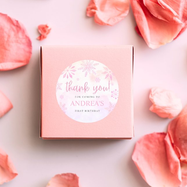 Winter ONEderland Pink Glitter Snowflake 1st Bday Classic Round Sticker (Creator Uploaded)