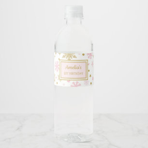 Winter Onederland Pink Gold Birthday Party Favours Water Bottle Label