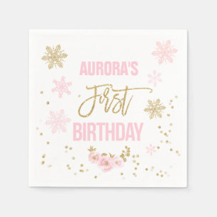 Winter ONEderland Pink Gold Birthday Party Napkin