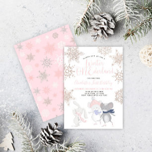 Winter ONEderland Pink Script 1st Birthday Invitation