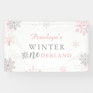 Winter Onederland Pink Silver 1st Birthday Banner